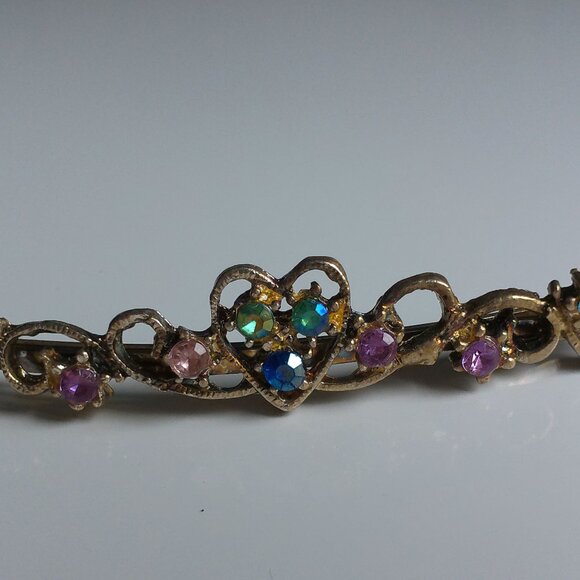 Heart Hair Clip, Silver/Gold color, Pink and blue rhinestone, shiny crystals - Picture 5 of 15